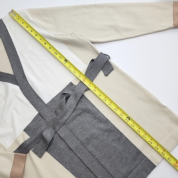 Vila Milano Open Front Belted Long Cardigan  Geometric Beige Grey Size Large - Picture 14 of 14